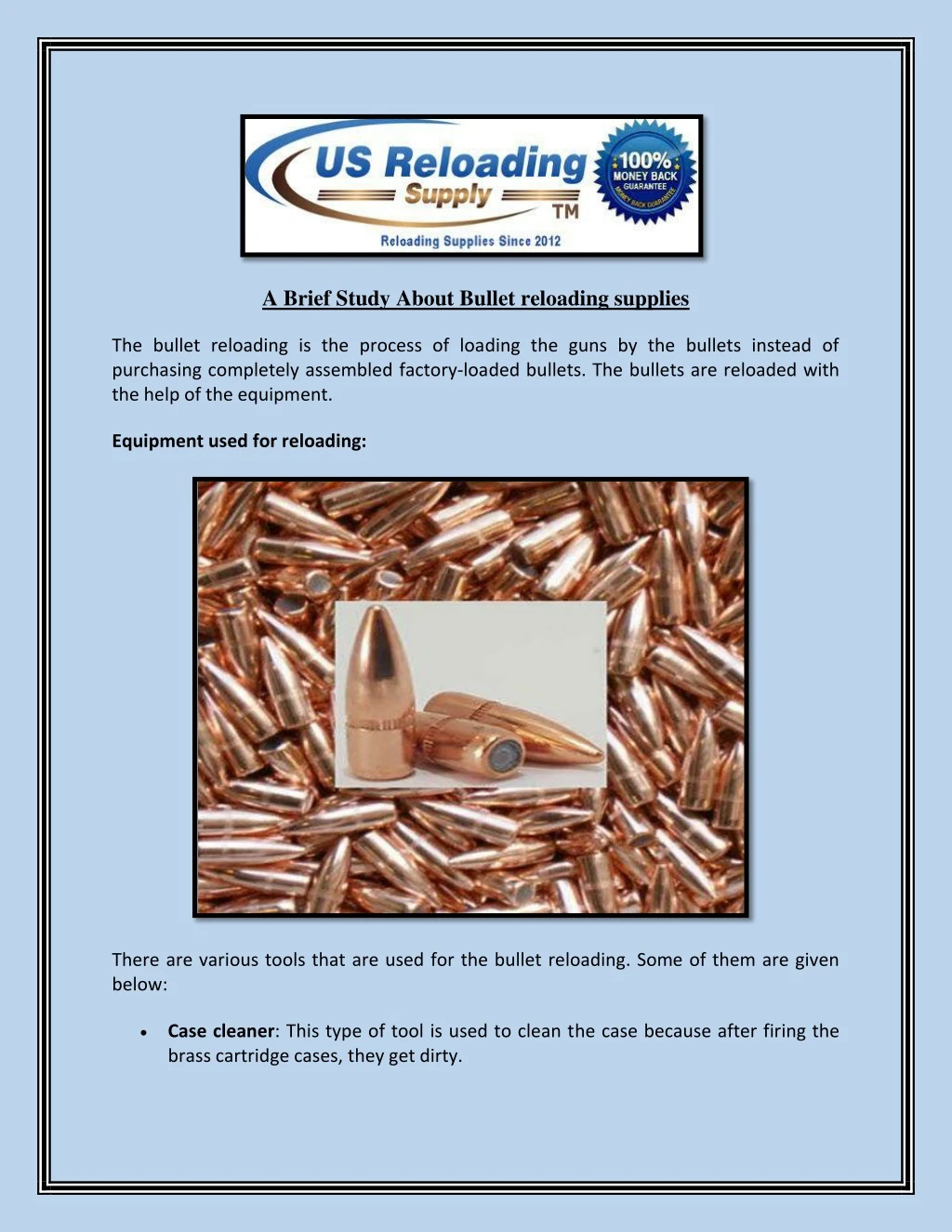 a brief study about bullet reloading supplies