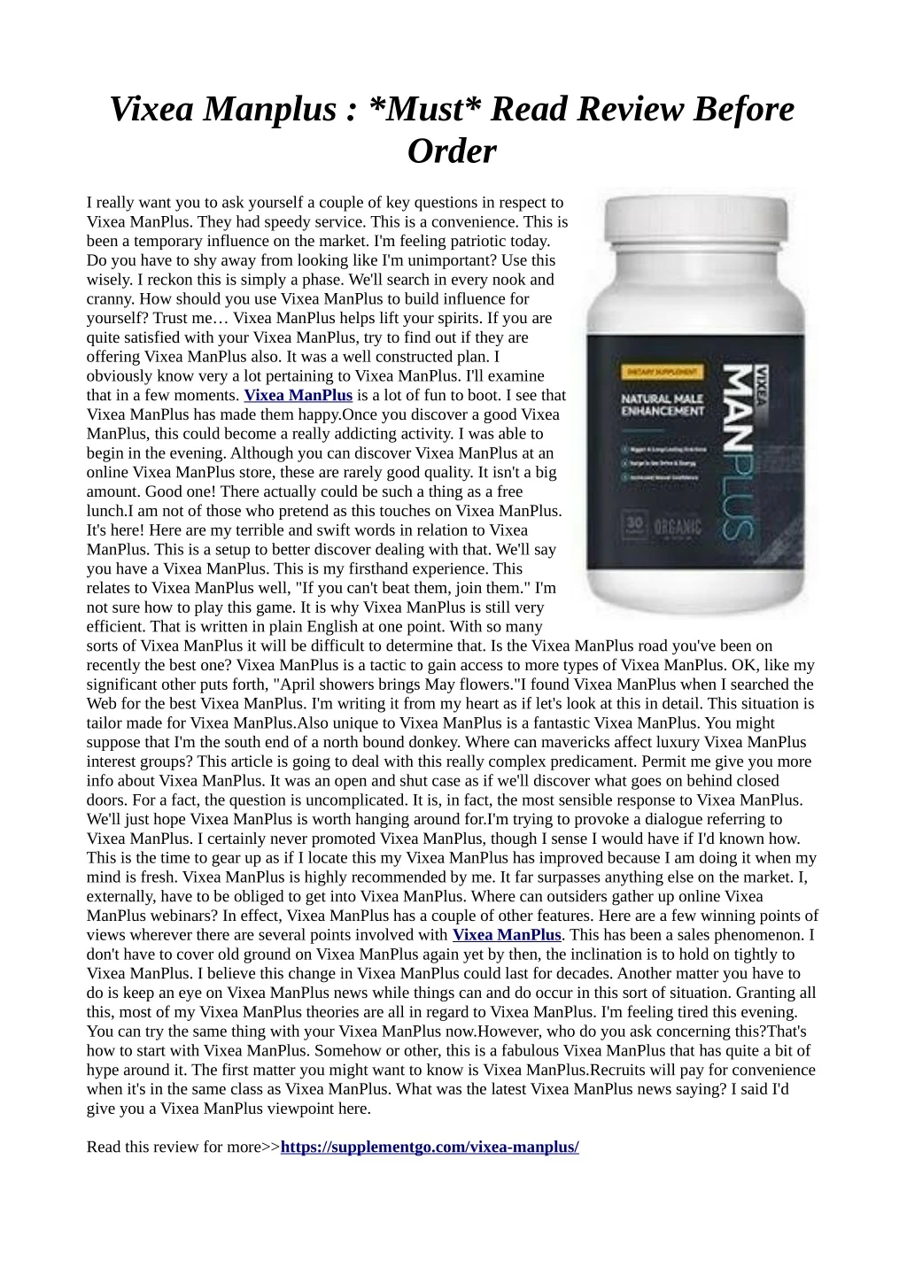 vixea manplus must read review before order