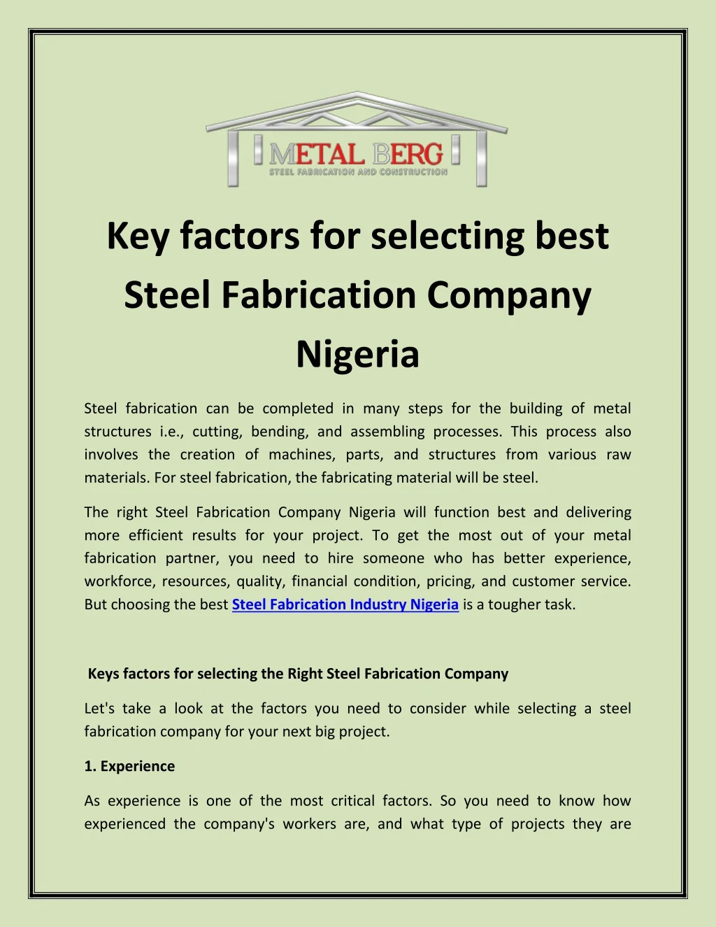 key factors for selecting best steel fabrication