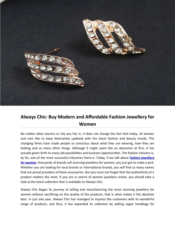 Always Chic: Buy Modern and Affordable Fashion Jewellery for Women