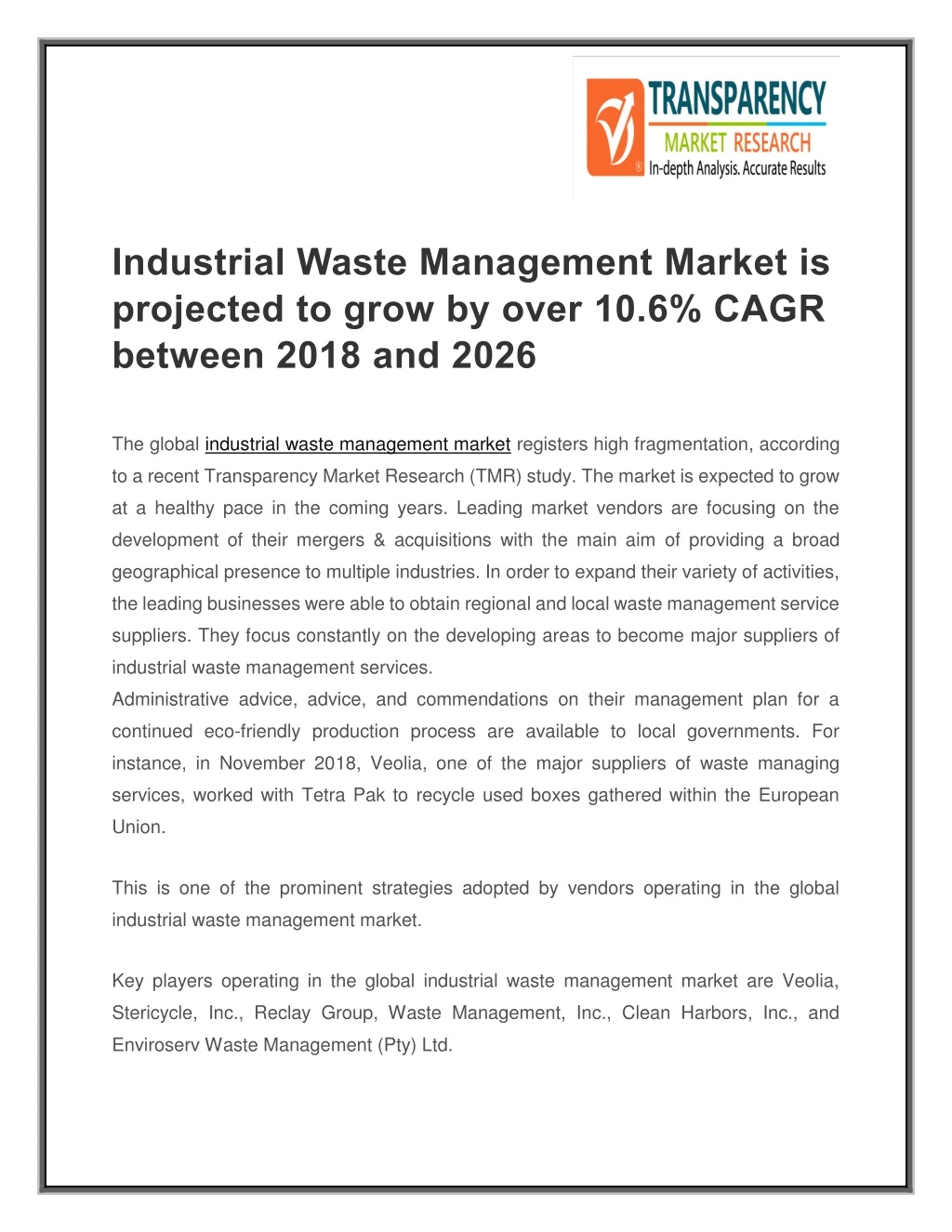 industrial waste management market is projected