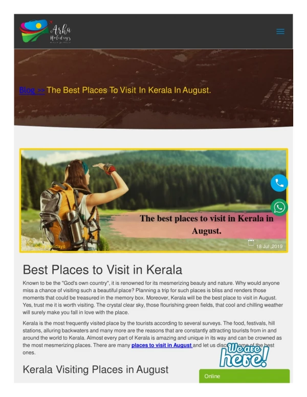 The Best Places to Visit to Kerala in August - Kerala Tour Packages