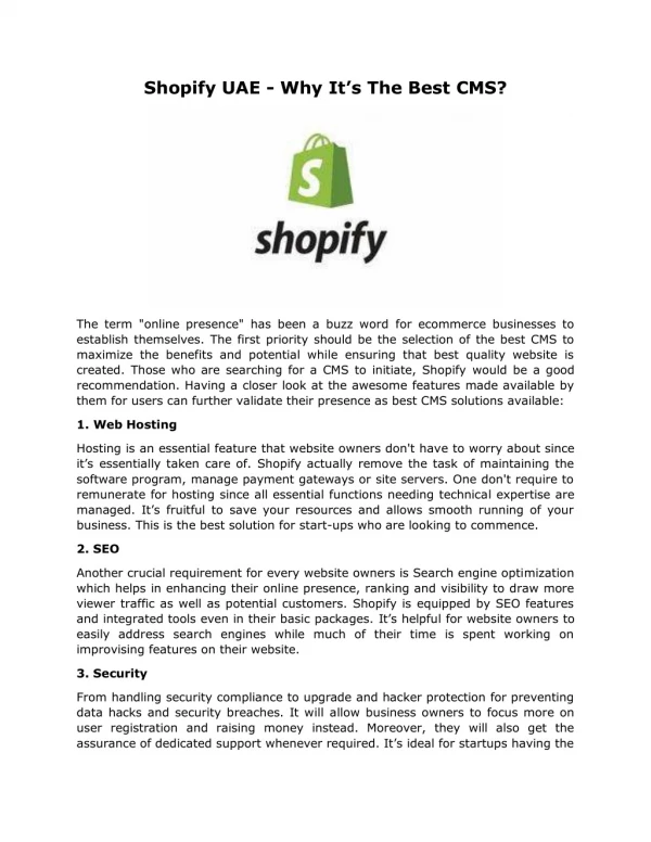 Shopify UAE - Why It’s The Best CMS?