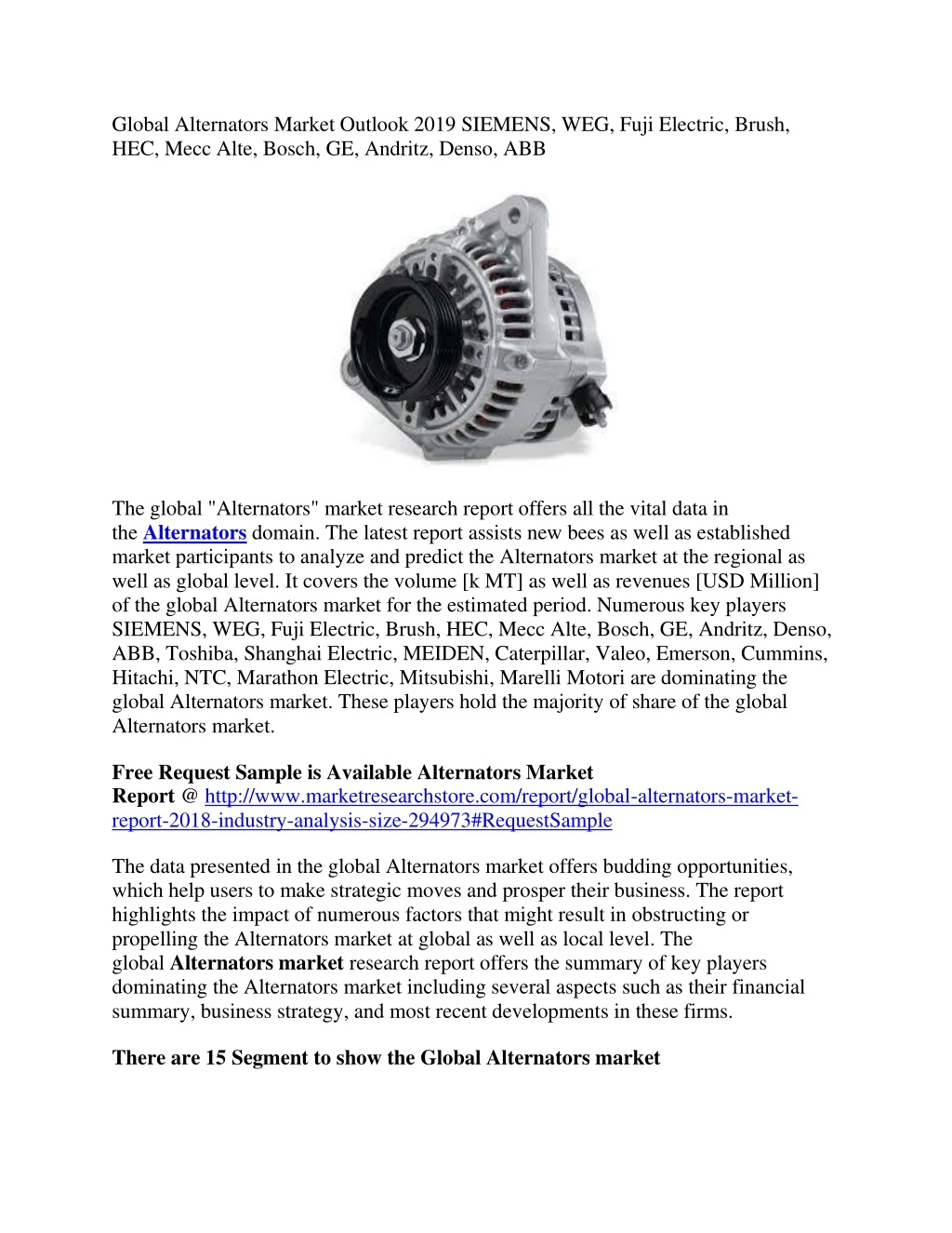 global alternators market outlook 2019 siemens