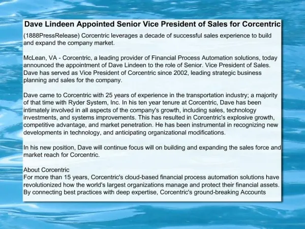 Dave Lindeen Appointed Senior Vice President of Sales for Co