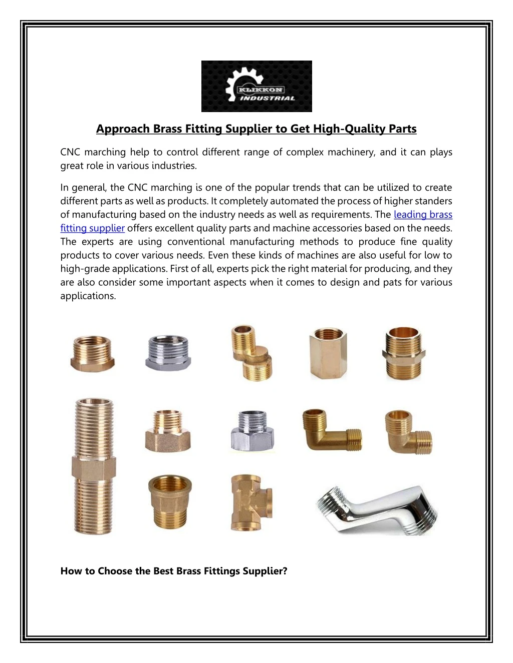approach brass fitting supplier to get high