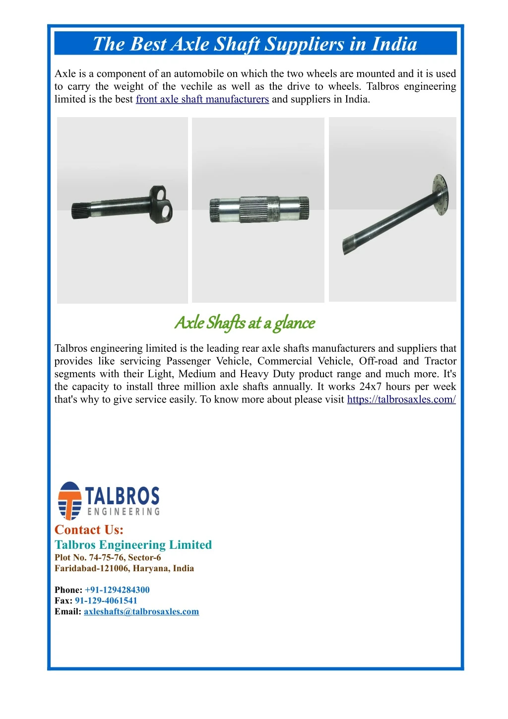 the best axle shaft suppliers in india