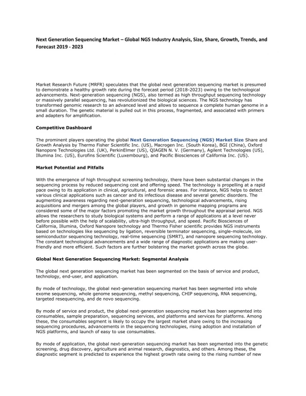 next generation sequencing market global