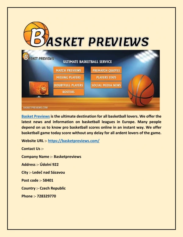 Basketball Game Today Score - Basketpreviews.com