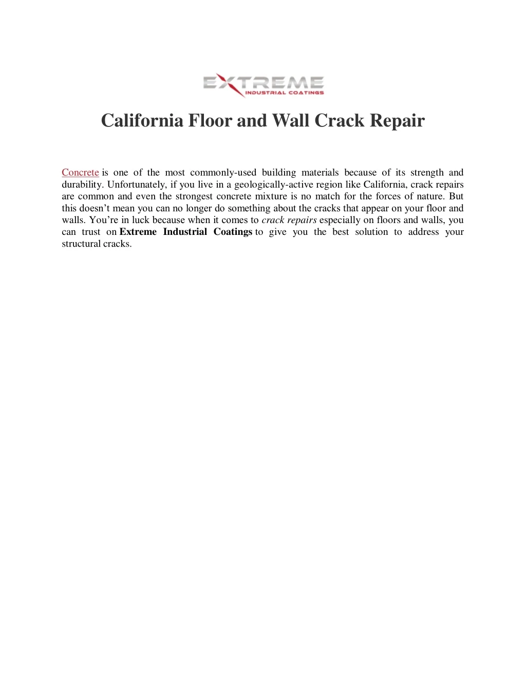 california floor and wall crack repair