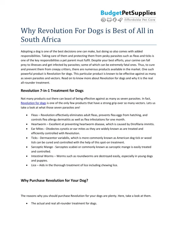 Why Revolution For Dogs is Best of All in South Africa