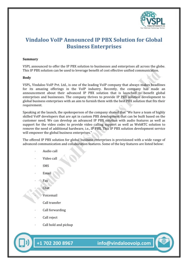 vindaloo voip announced ip pbx solution