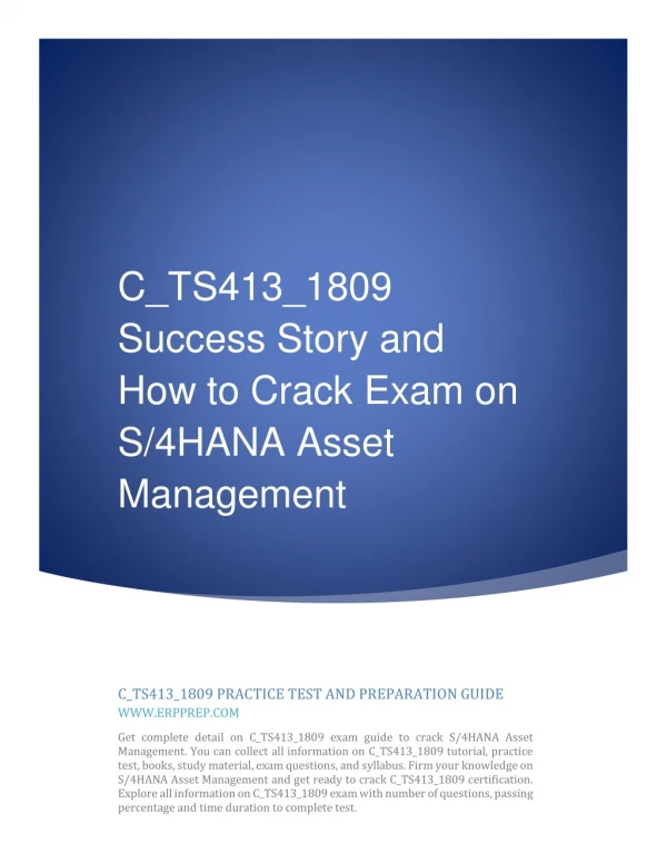 C_TS413_1809 Success Story and How to Crack Exam on S/4HANA Asset Management