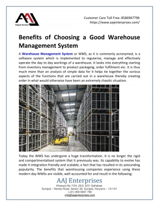 Benefits of Choosing a Good Warehouse Management System - slide 1