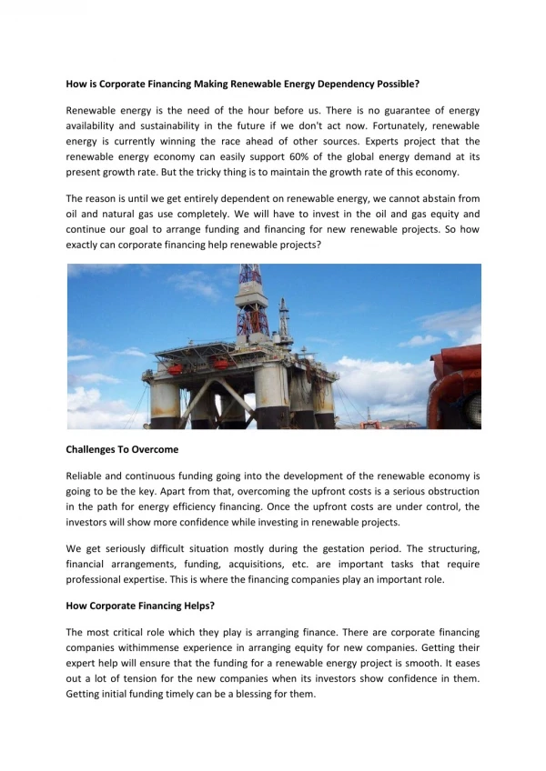 how is corporate financing making renewable
