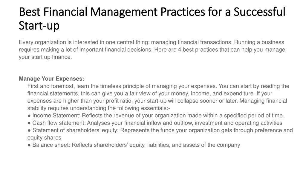 best financial management practices for a successful start up