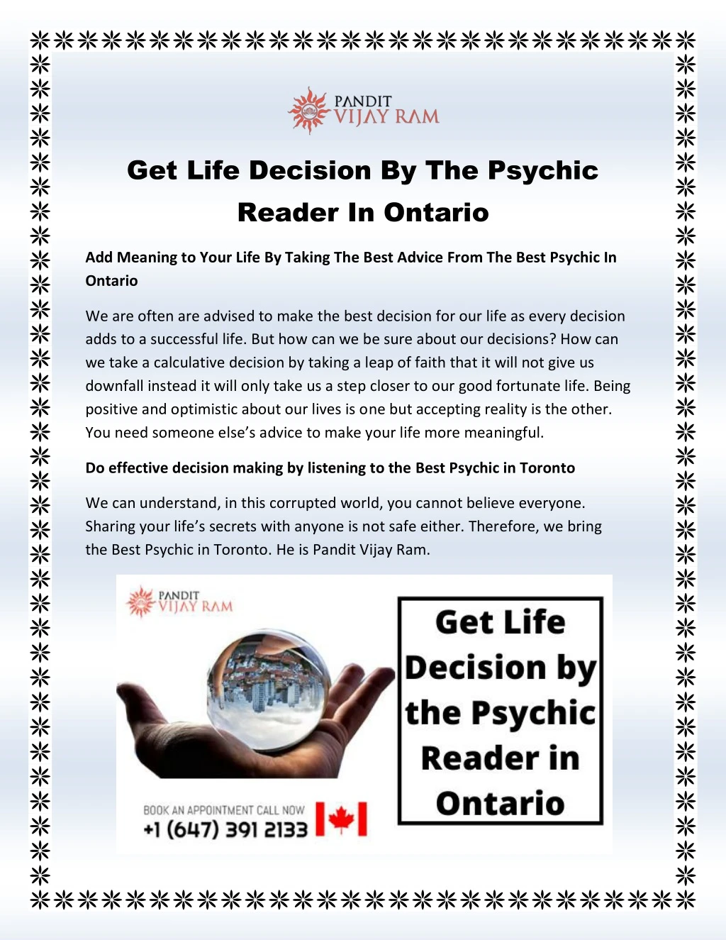 get life decision by the psychic reader in ontario