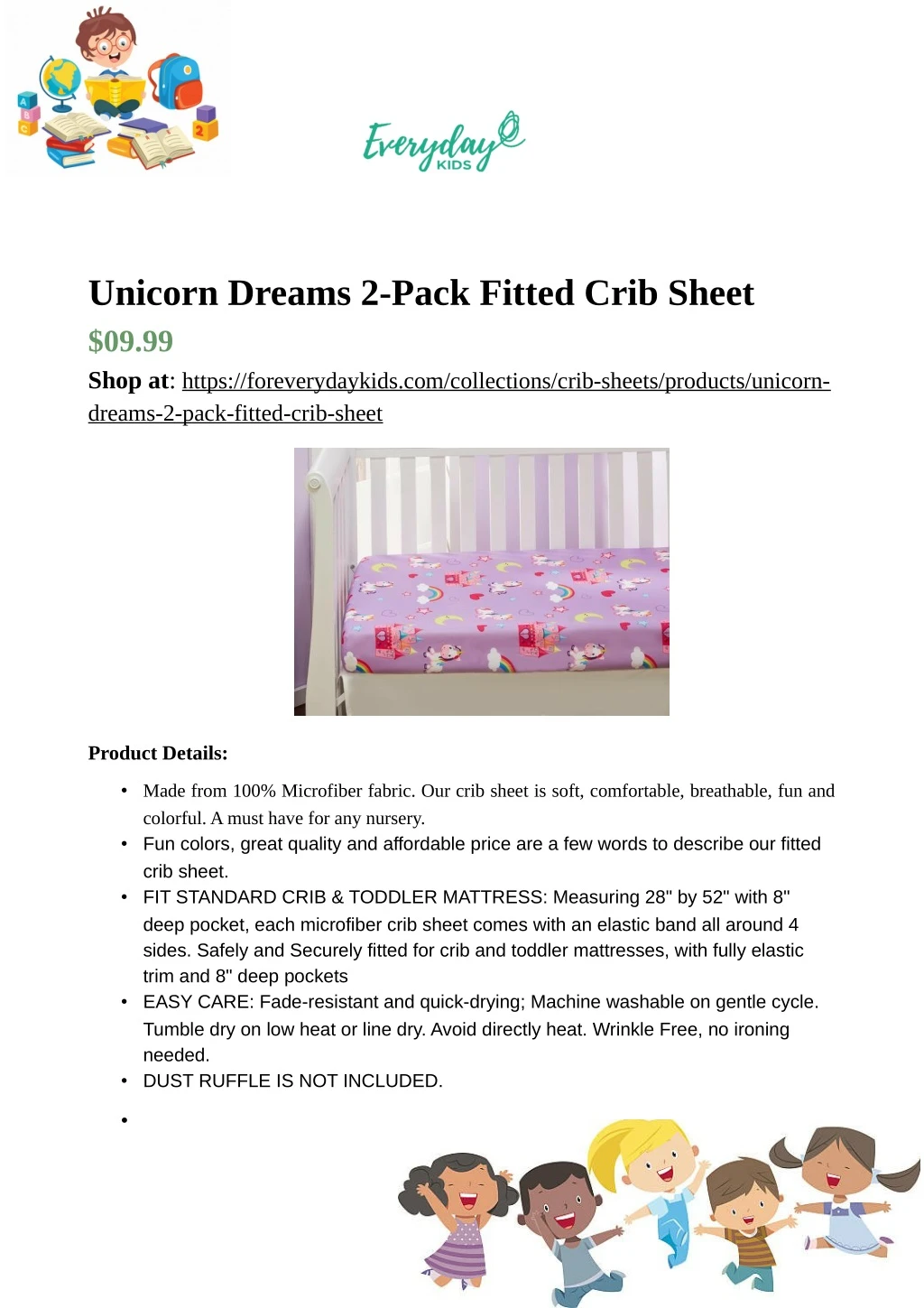 unicorn dreams 2 pack fitted crib sheet