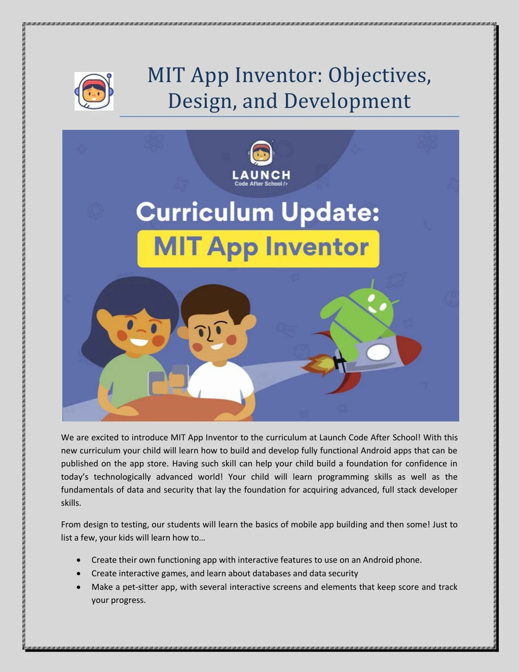 mit app inventor objectives design and development