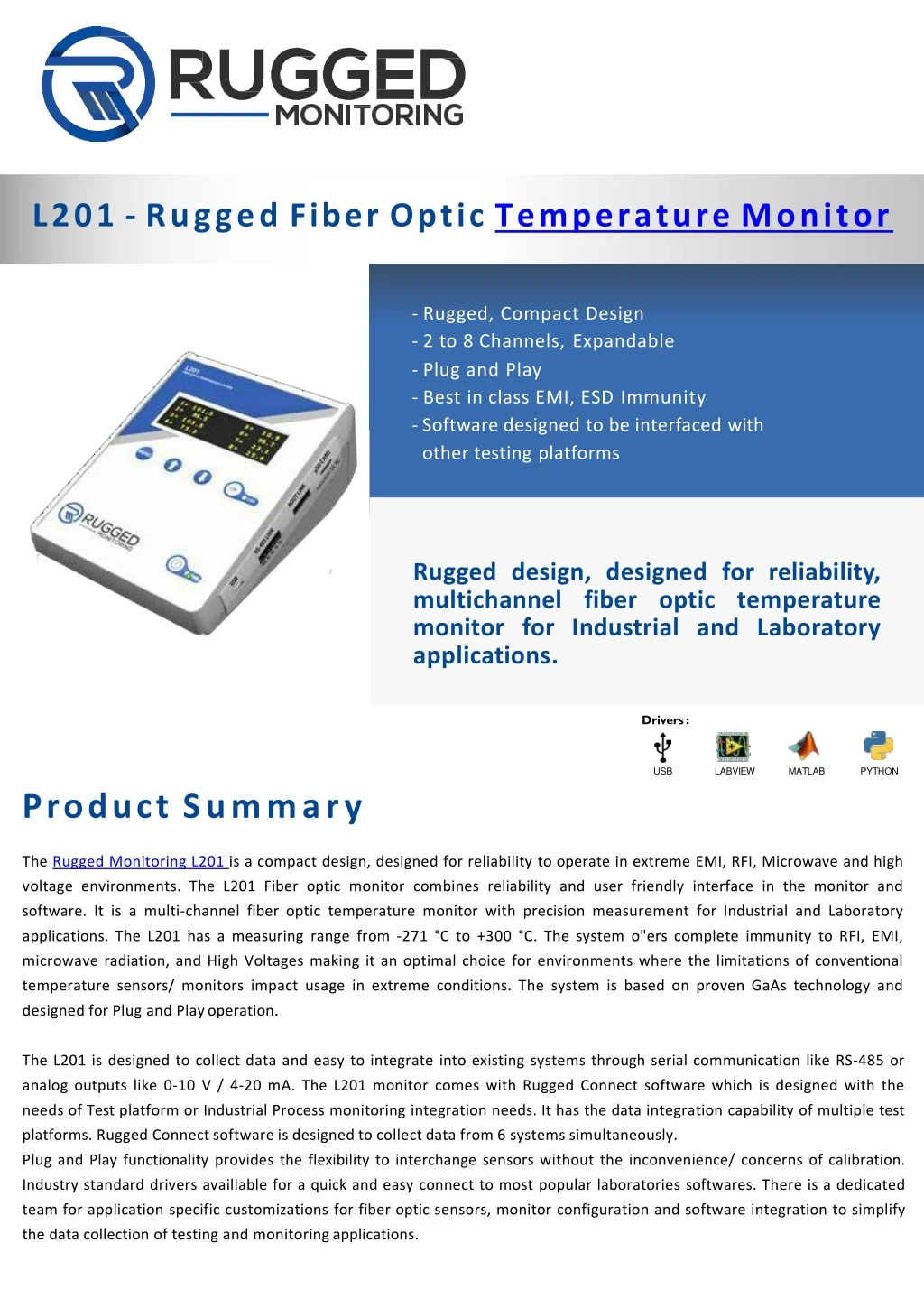 l201 rugged fiber optic temperature monitor