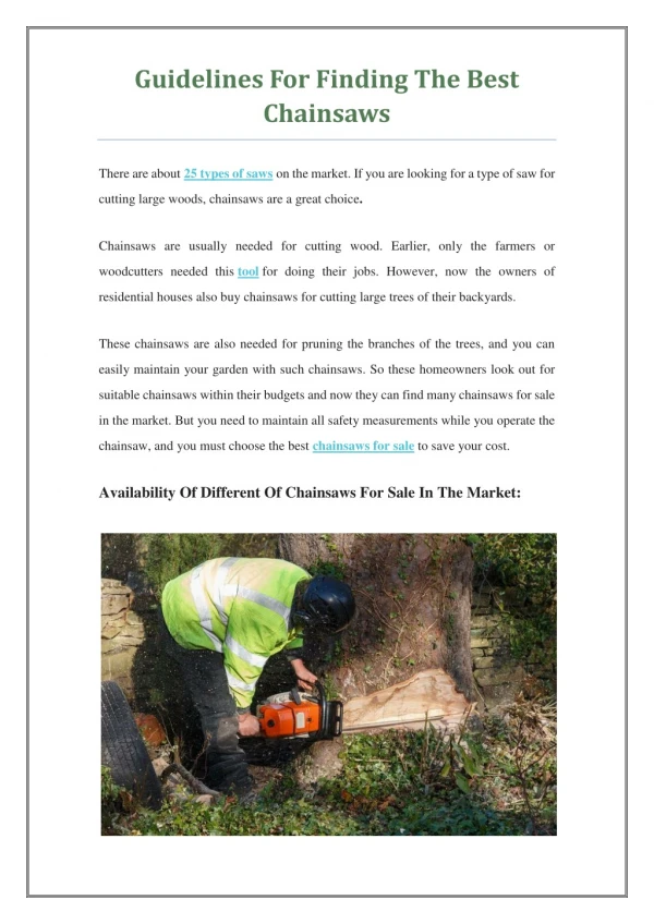 Guidelines For Finding The Best Chainsaws - PDF