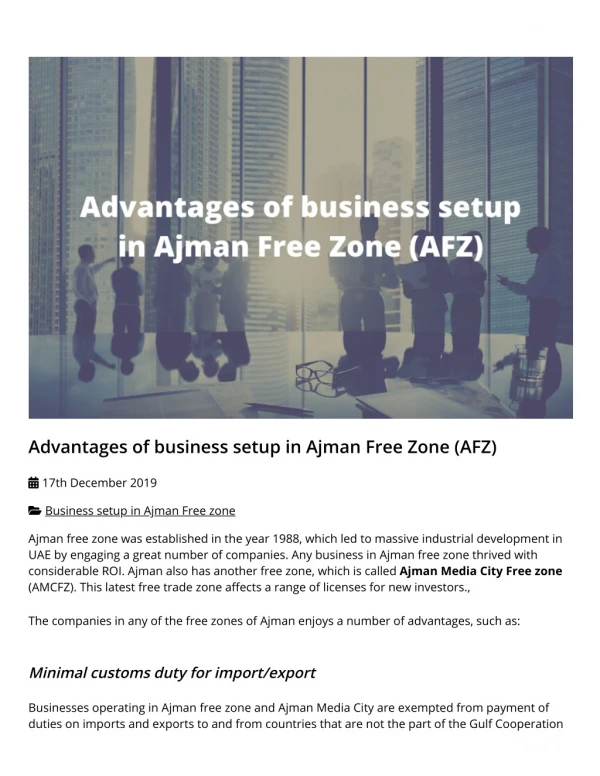 advantages of business setup in ajman free zone