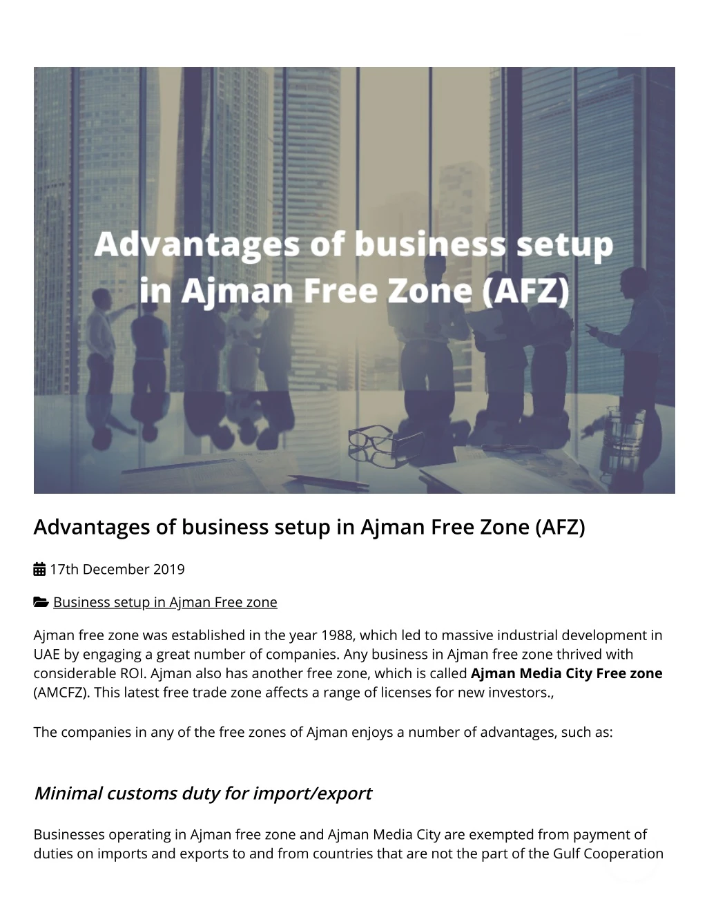 advantages of business setup in ajman free zone