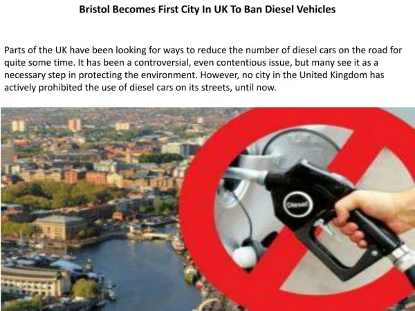 Bristol Becomes First City In UK To Ban Diesel Vehicles