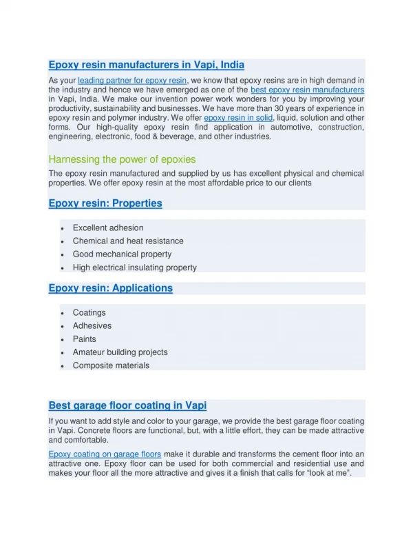 epoxy resin manufacturers in vapi india