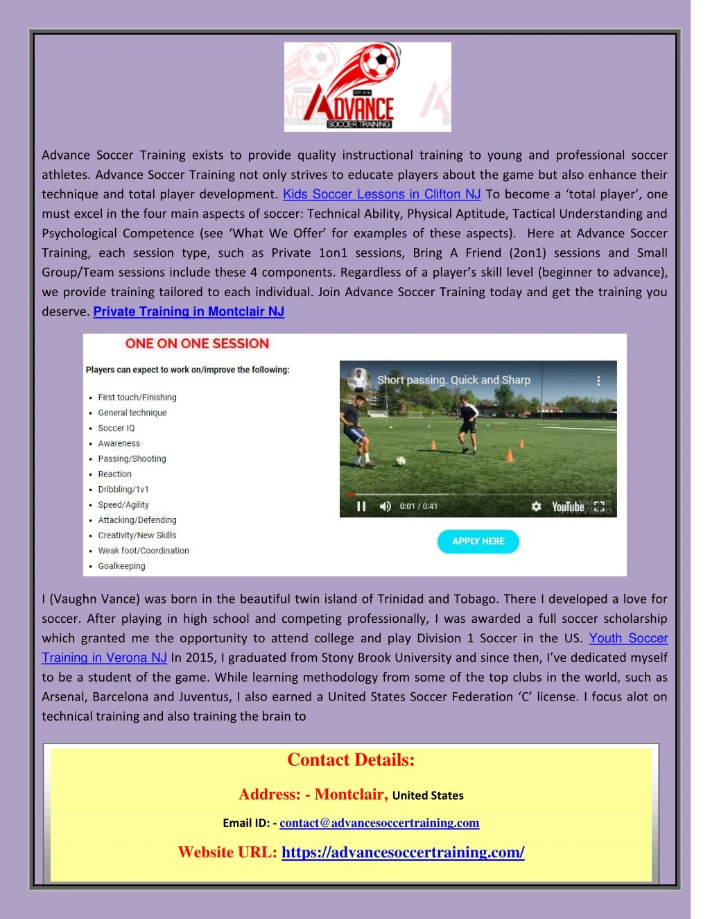 advance soccer training exists to provide quality