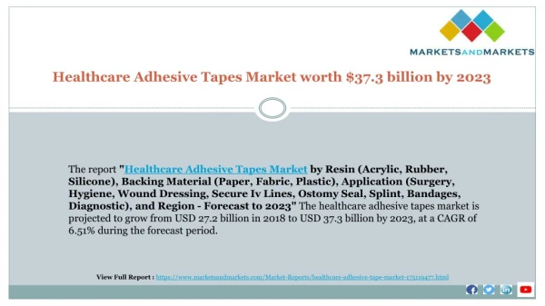 Healthcare Adhesive Tapes Market worth $37.3 billion by 2023