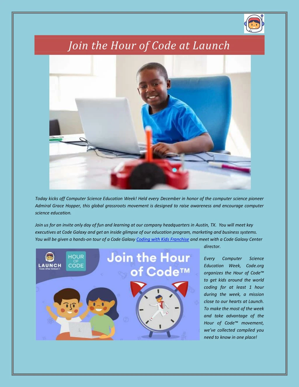 join the hour of code at launch