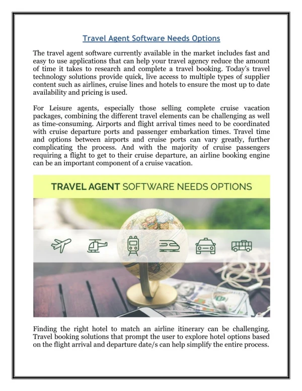 Travel Agent Software Needs Options