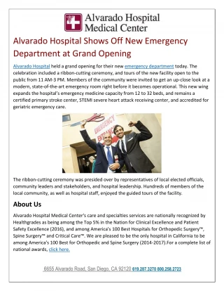 Alvarado Hospital Shows Off New Emergency Department at Grand Opening