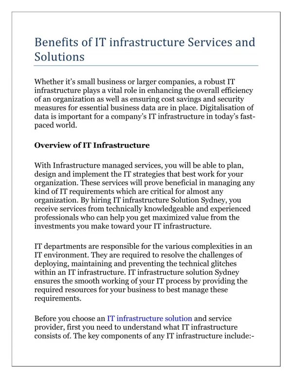 Benefits of IT infrastructure Services and Solutions