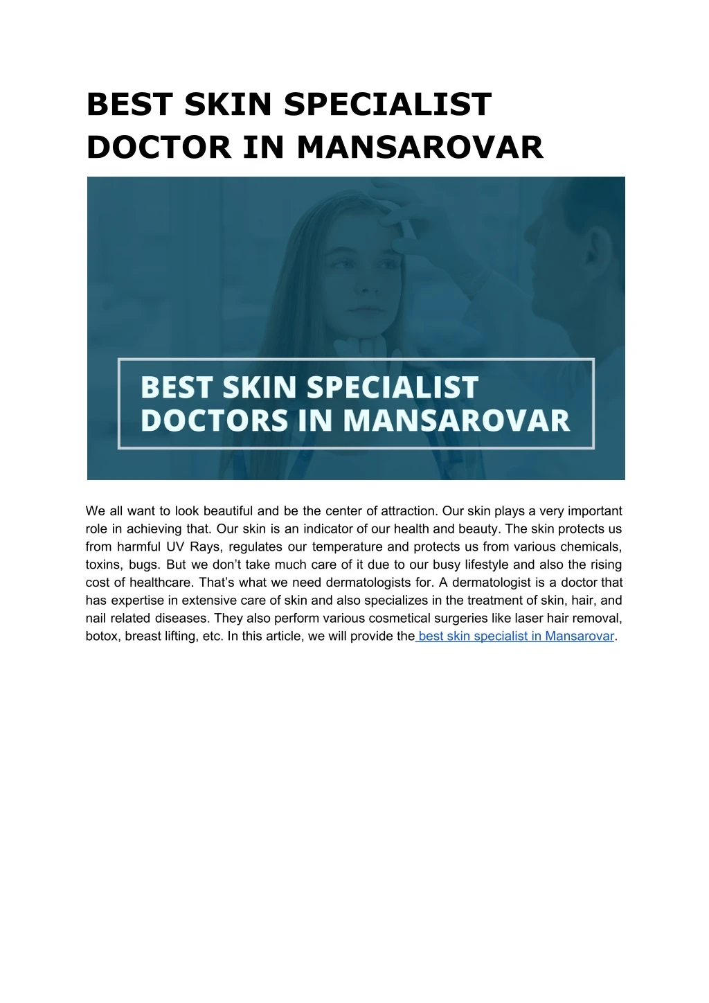 best skin specialist doctor in mansarovar
