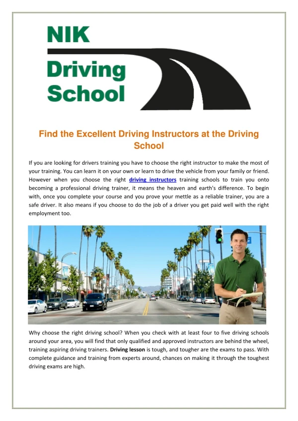Find the Excellent Driving Instructors at the Driving School