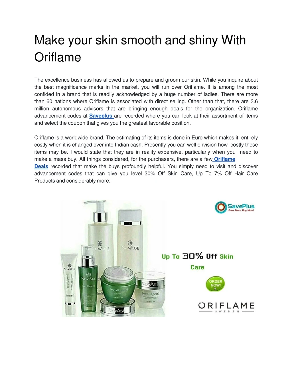 make your skin smooth and shiny with oriflame