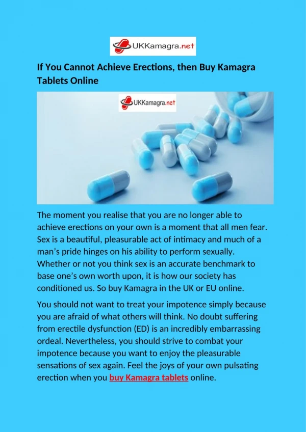 If You Cannot Achieve Erections, then Buy Kamagra Tablets Online