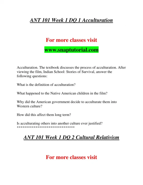 ANT 101  Education Redefined / snaptutorial.com