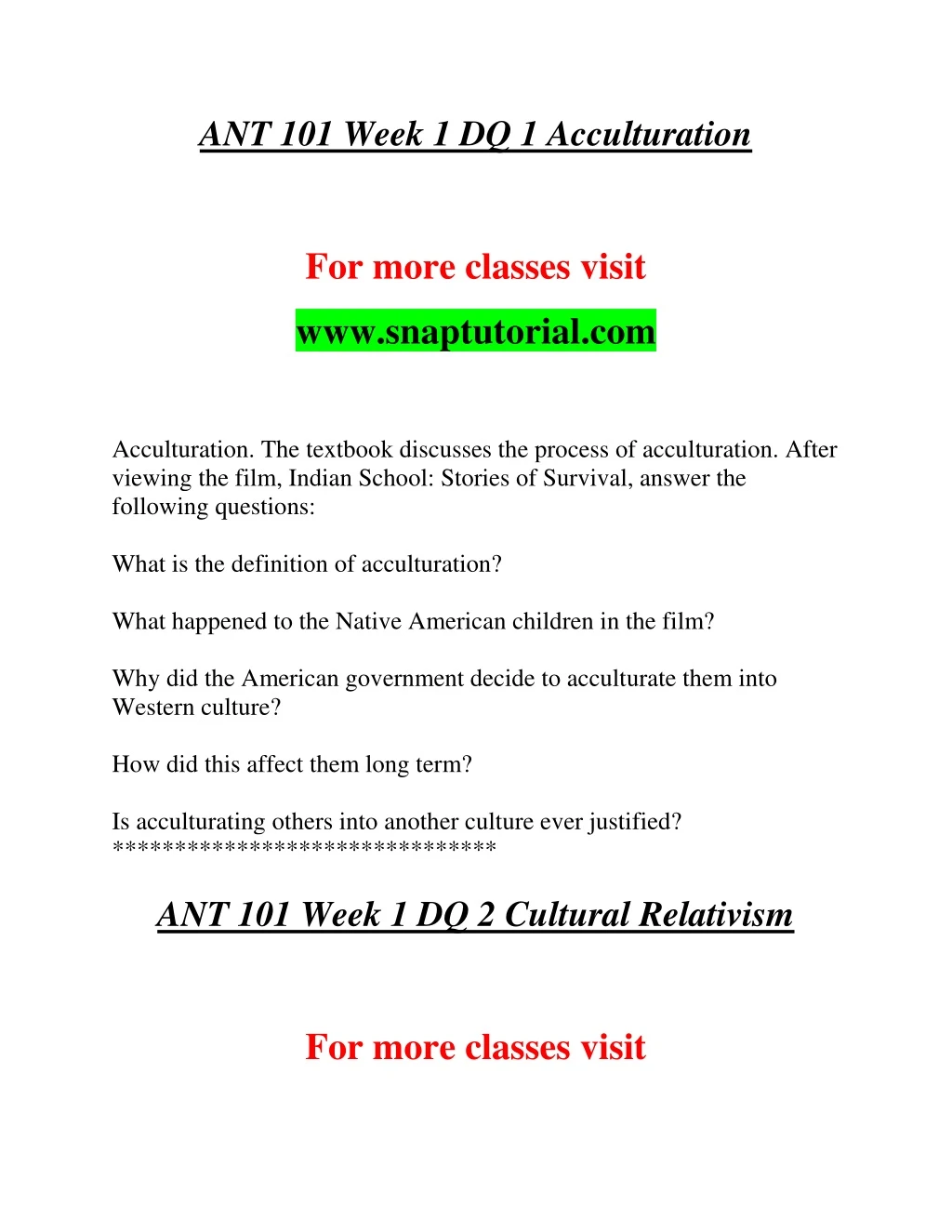 ant 101 week 1 dq 1 acculturation