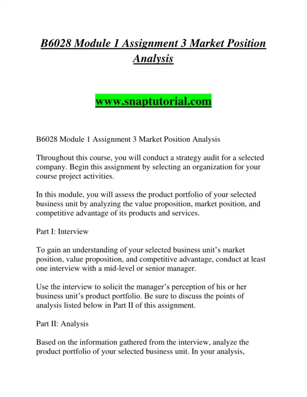b6028 module 1 assignment 3 market position