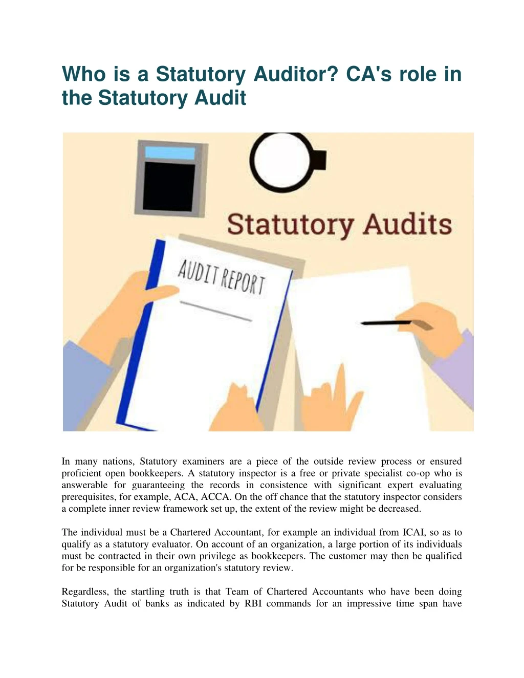 who is a statutory auditor ca s role