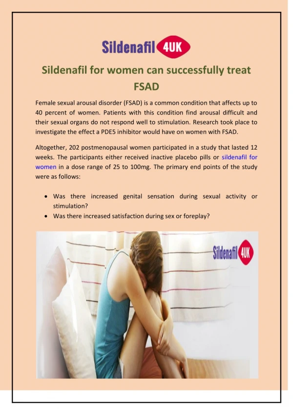 Sildenafil for women can successfully treat FSAD