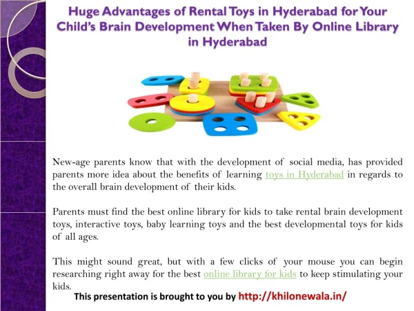 Huge Advantages of Rental Toys in Hyderabad for Your Child’s Brain Development When Taken By Online Library in Hyderabad