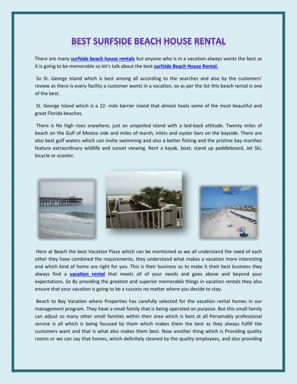 Best Surfside Beach House Rental