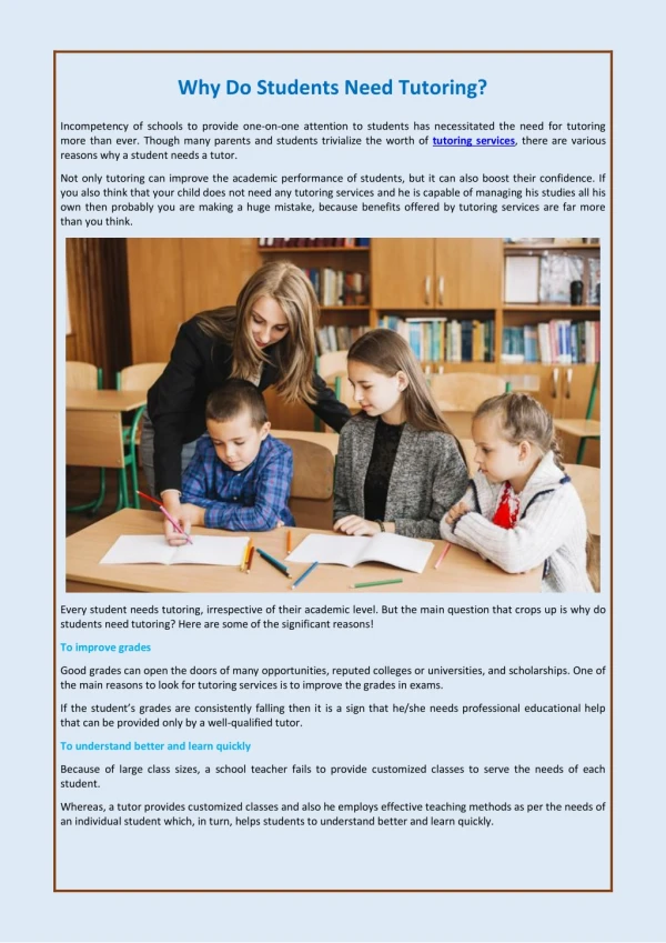 why do students need tutoring