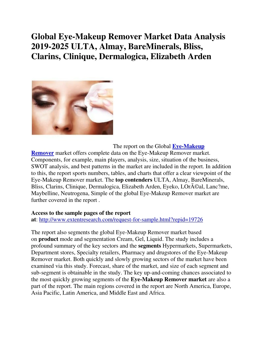 global eye makeup remover market data analysis