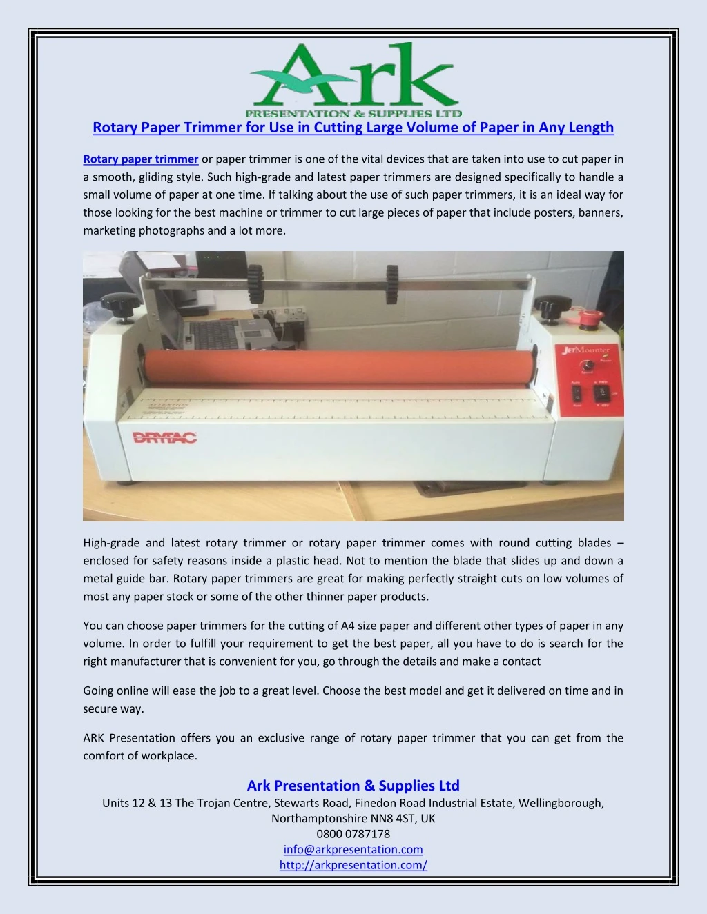 rotary paper trimmer for use in cutting large