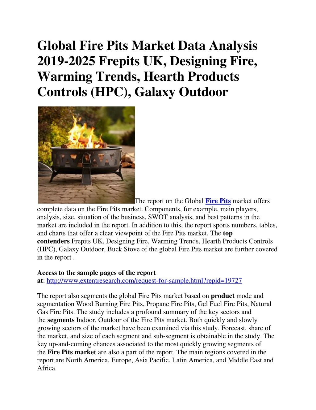 global fire pits market data analysis 2019 2025